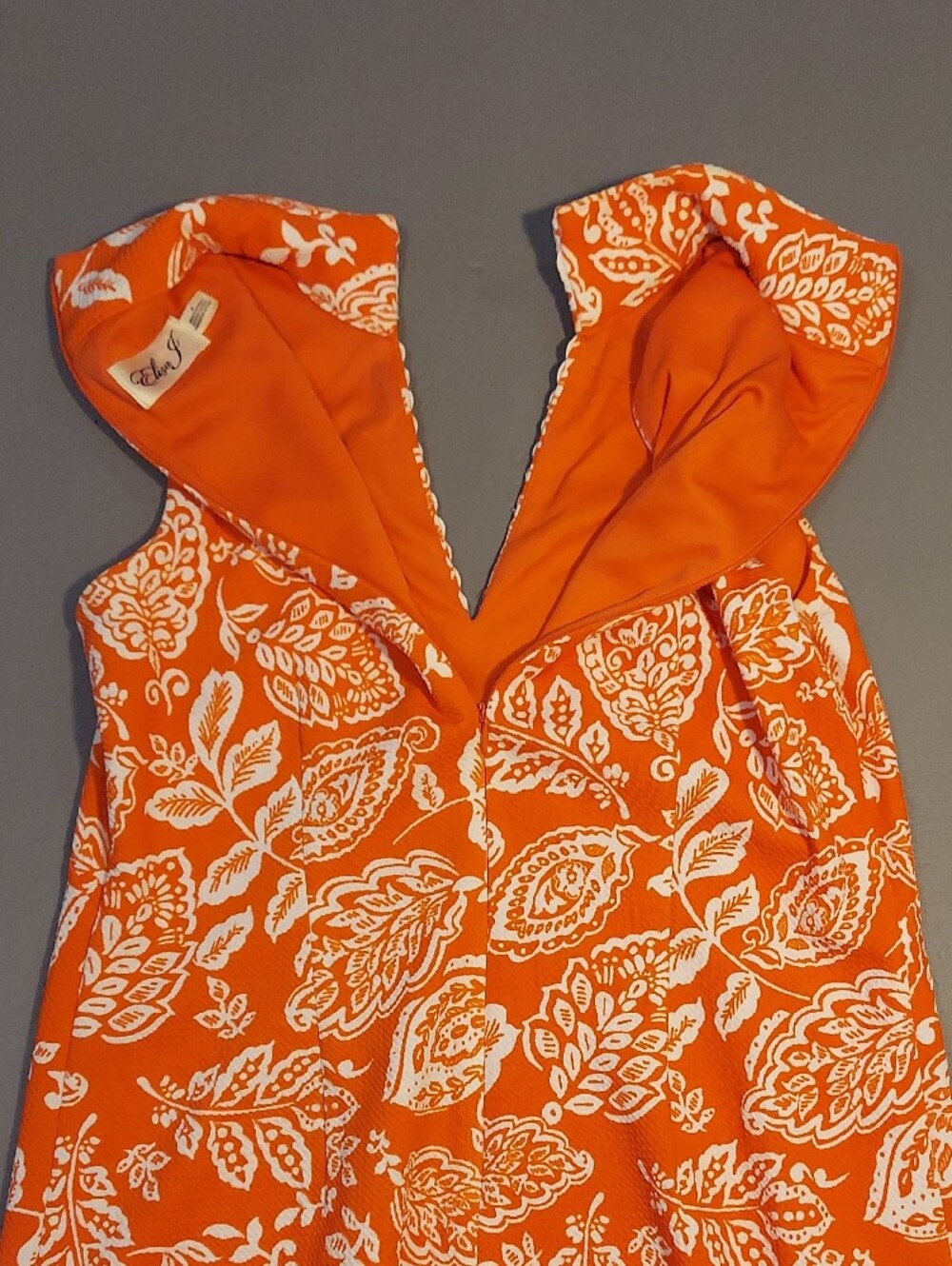 Eliza J Orange & White Floral Sleeveless V-Neck Lace Shift Dress Size 6 - Picture 5 of 11